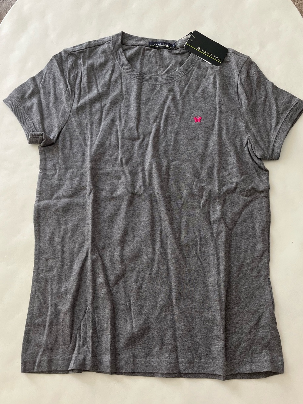 NWT Hang Ten Vintage Y2K Gray Butterfly Embroidered Short Sleeve T Shirt Gray L